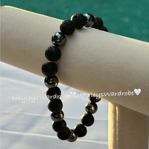 8mm Lava Rock and Hematite Bracelet | Handmade
